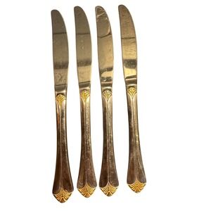 Towle‎ Santa Barbara Gold Accent Stainless Steel Dinner Knives Set of 4 9 Inch